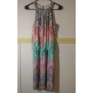 London Times Halter Dress Paisley Print Elastic Multicolor Size 6 Boho